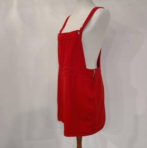 Red denim jumper dress